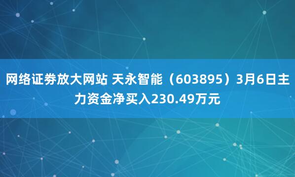 网络证劵放大网站 天永智能（603895）3月6日主力资金净买入230.49万元